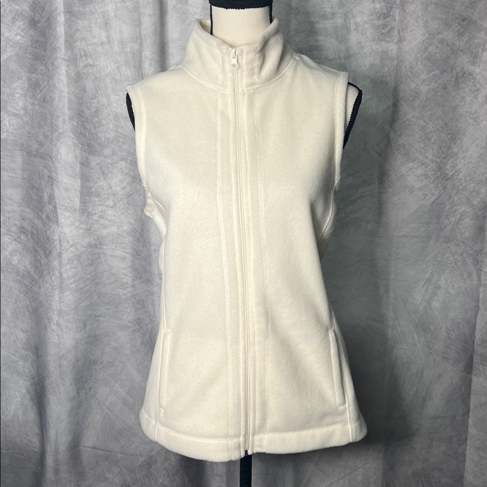 Exertek Cream Fleece Full Zip Vest with Pockets - Medium